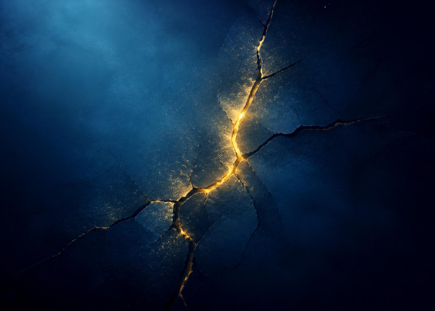 Portada del curso: una grieta de luz dorada atraviesa una superficie azul profunda
